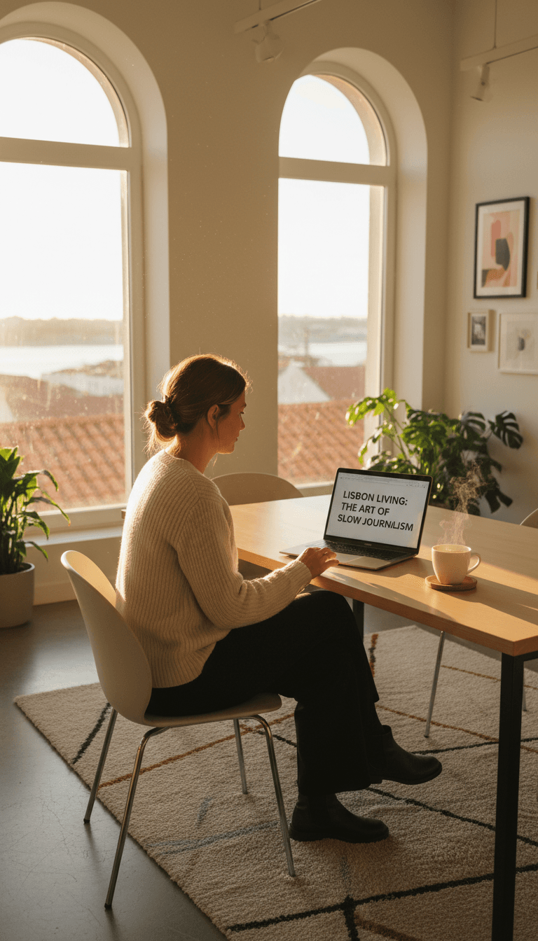 GRIT GROOVE copywriter working on campaign strategy in Lisbon office