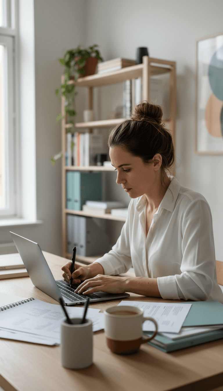 Copywriter developing marketing content at workspace